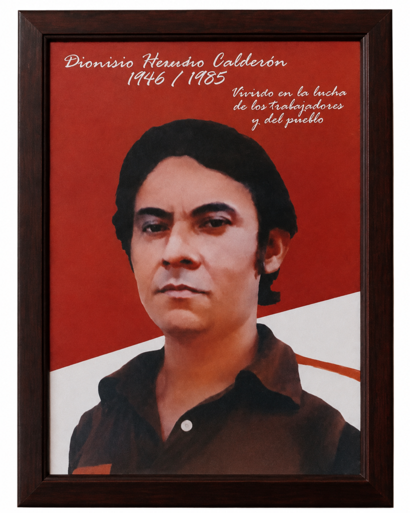 Retrato de Dionisio colgando en el auditorio del Sintramunicipio