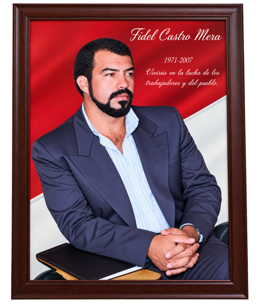 Retrato de Dionisio colgando en el auditorio del Sintramunicipio